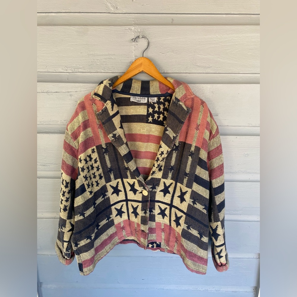 Vintage Carolina Colours Hand Woven Tapestry Jacket Stars & Stripes 2X - Picture 1 of 5